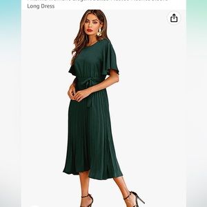 NWT Milumia Women's Elegant Belted Pleated Flounce Sleeve Long Dress